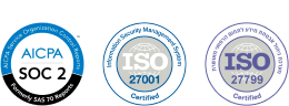 AICPA SOC2, ISO 27001, ISO 27799 Badges